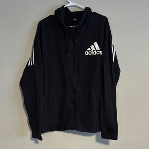Men’s Adidas Black Zip-Up Hoodie with White Accents Sz. M
